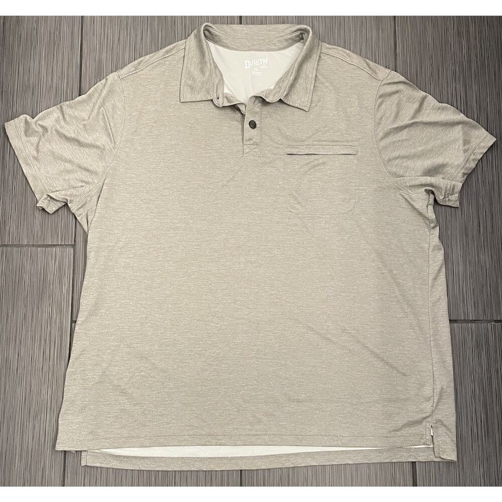 Duluth Trading Mens Gray Relaxed Fit Short Sleeve Polo Size 2XL Zipper Pocket